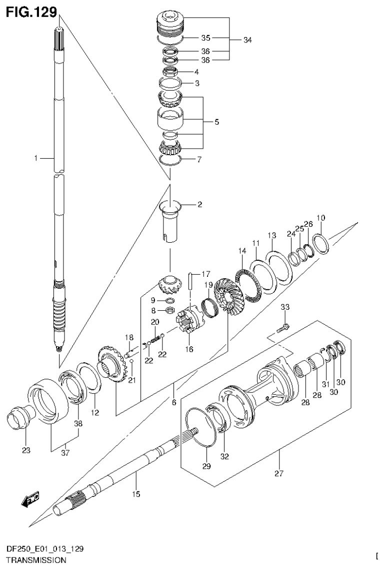 Suzuki DF200T, DF200Z, DF225T, DF225Z, DF250T, DF250Z TRANSMISSION (DF250Z E1) parts diagram